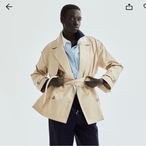 NWT, H&M Short Twill Double Breasted Trench Coat, Size L